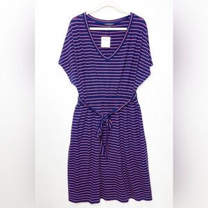 Lands’ End Smock Waist Striped Dress Coral Navy Size 16W-18W